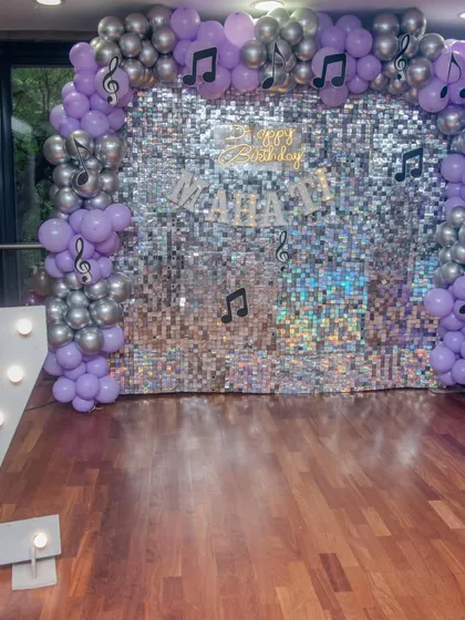 We transformed the venue into a dazzling disco for Mahati's 7th birthday! This sparkling sequin wall, complete with a custom neon sign and balloon arch, set the stage for a day of dancing and fun. We handle all the decor to make your theme come to life.