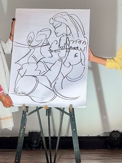 Here is the finished Radha Krishna painting from my live demonstration. The single line technique creates a fluid and dynamic feel to the artwork.