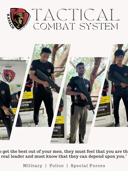 The Kavach Tactical Combat System is our specialized training unit for military, police, and special forces. This collage showcases our instructors equipped for tactical training, ready to impart knowledge on weapon control and combat readiness. We believe a leader must be dependable, and we ensure our guardians are armed with a proper Kavach.