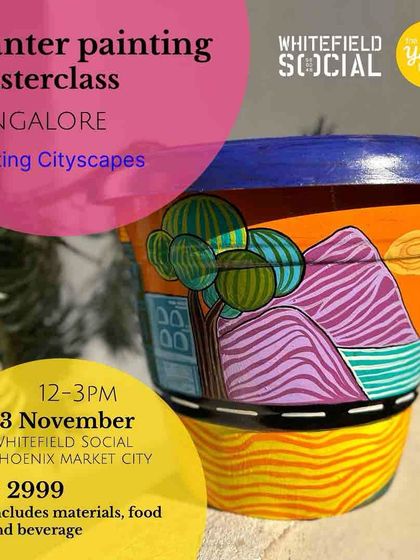 This poster details our Planter Painting Masterclass, focusing on painting cityscapes. These sessions include all materials and a generous voucher for food and drinks at the venue.