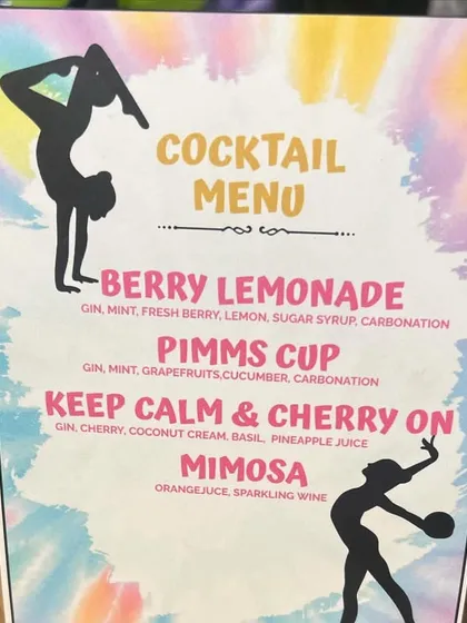 A custom cocktail menu designed specifically for the gymnastics-themed party, showing how we tailor every detail.