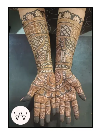 The front-hand view of the bride's mother's henna, equally as detailed and beautiful.