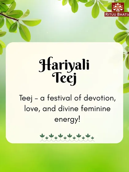 Hariyali Teej is a festival of devotion, love, and the divine feminine energy. This image, with its fresh green background, symbolizes the renewal and growth that this festival brings into our lives.