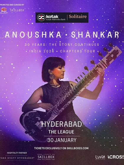 A venue update poster for the Hyderabad show of the Anoushka Shankar tour.
