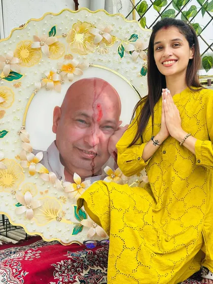 Feeling so blessed and happy next to the completed Guruji frame. Jai Guru Ji.