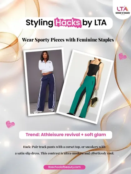 Explore the trend of athleisure and soft glam. We teach you the art of contrast, pairing sporty track pants with a feminine corset top or sneakers with a satin slip dress for an ultra-modern and effortlessly cool look.