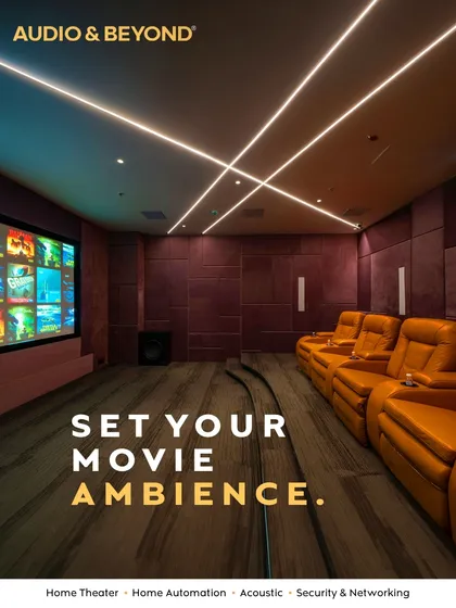 The right ambiance is everything. This dedicated home cinema features plush leather recliners and fully adjustable smart lighting, allowing you to set the perfect mood for your movie night with the touch of a button.