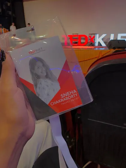 A proud moment, holding my TEDx speaker badge. This represents years of hard work, belief in my process, and the courage to follow my own path.