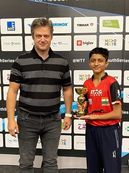A huge milestone for our young champion Atharva, posing with his first international medal at a WTT Youth Series event. This is the beginning of a promising journey.