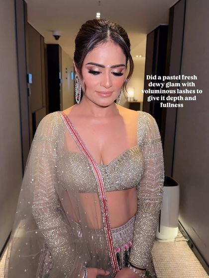 A close-up of the pastel fresh dewy glam. I used voluminous lashes to give her eyes depth and fullness, balancing the soft colors with a bit of drama.