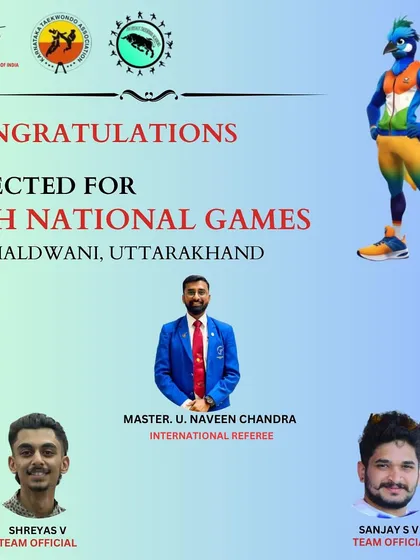 It is an honor to be selected by the Taekwondo Federation of India as an International Referee for the 38th National Games. This official recognition highlights my position and responsibilities at the national level.