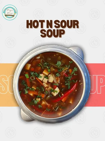My Hot & Sour soup is a tangy and spicy delight, filled with fresh vegetables and tofu. It's sure to warm you up.