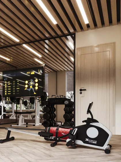 A shot showing the integration of a screen for virtual workouts, a key feature for a modern home gym.