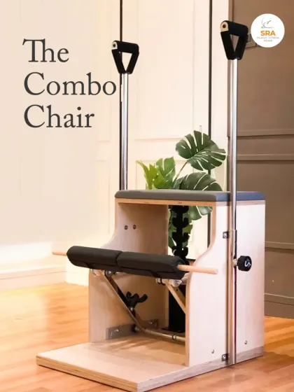 The Combo Chair, inspired by Joseph Pilates' original Wunda Chair, is designed to stretch and strengthen muscle groups that are hard to target with other equipment.