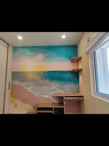 Waking up to a dreamy seascape every morning. I painted this custom mural to bring a sense of calm and the gentle motion of the ocean into a bedroom, creating a peaceful personal retreat.