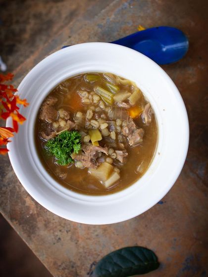 A hearty lamb and barley soup, a perfect winter warmer. Our classes explore a wide variety of soups from around the world.