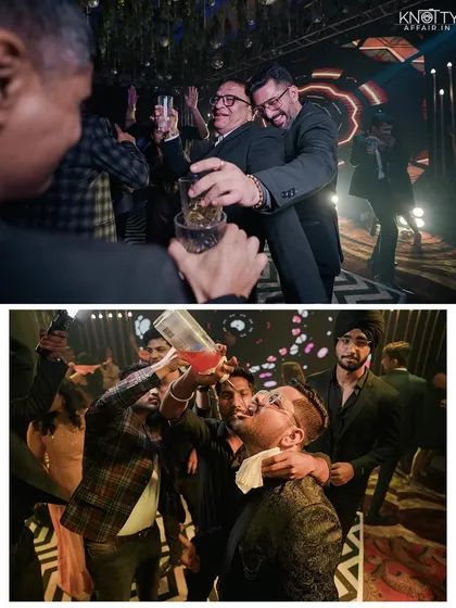 The wild energy of the party, with guests enjoying drinks and celebrating on the dance floor. We get right into the action to capture the fun.
