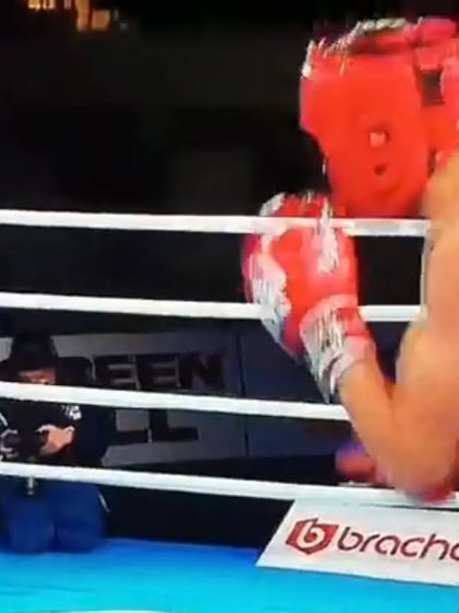 A close-up from a competitive fight. Maintaining focus and a strong guard is key, and we drill this relentlessly in our training.