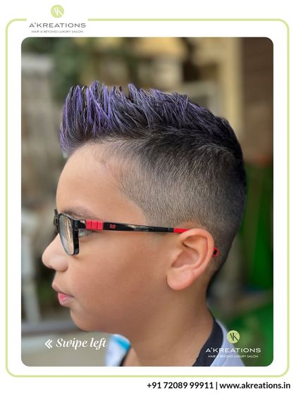 Adding a pop of color is a fun way for kids to express themselves. This cool purple-tipped faux hawk is both stylish and playful.