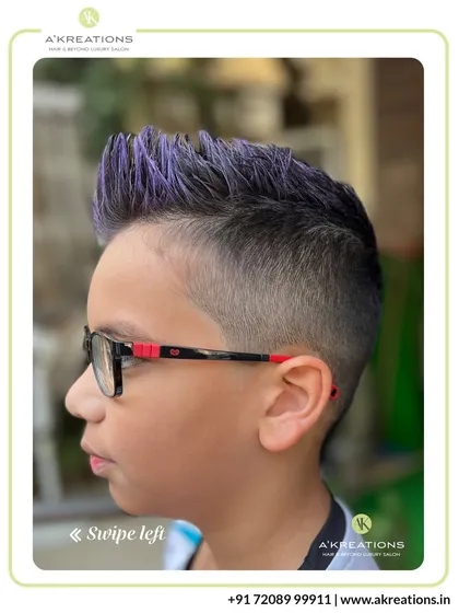 Adding a pop of color is a fun way for kids to express themselves. This cool purple-tipped faux hawk is both stylish and playful.