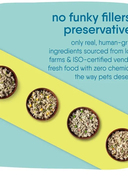You will never find funky fillers or artificial preservatives in our food. We serve fresh meals with zero chemicals, just the way your pet deserves.