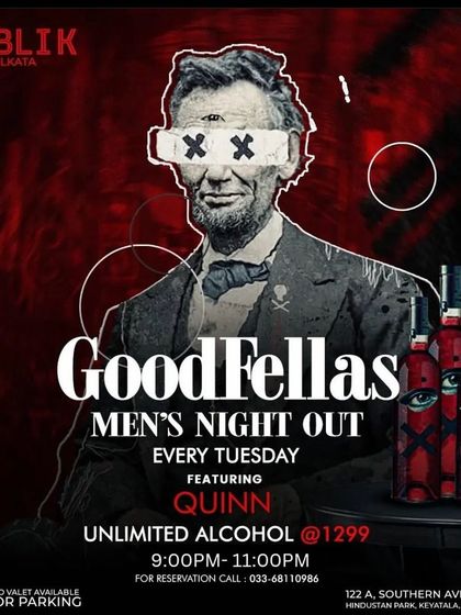 A dark, edgy poster for the "GoodFellas" Men's Night Out event.