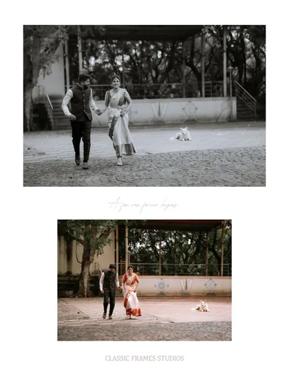 A journey begins. This series captures the couple walking together, with both color and black and white versions to show the timeless nature of their story.