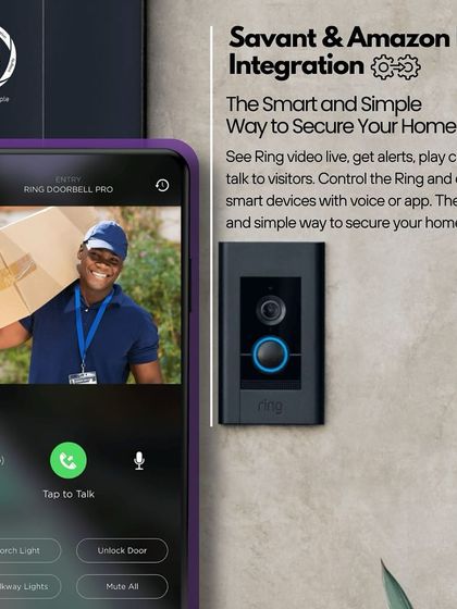 The Savant and Amazon Ring integration provides a smart and simple way to secure your home. See live video from your Ring doorbell, get alerts, and talk to visitors directly from the Savant app.