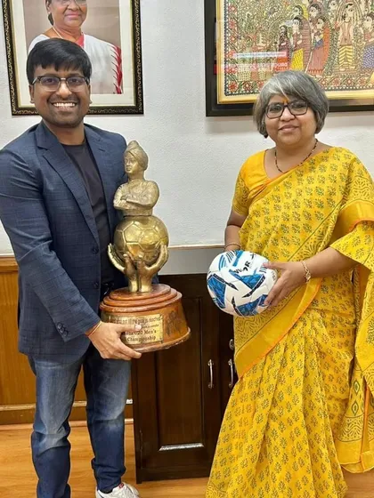 Our President, Anuj Gupta, meeting with Smt. Sujata Chaturvedi, Secretary of Sports. We are actively working with government bodies to advance sports in our country and create a better future for athletes.