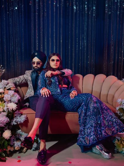 A stylish, editorial-style portrait of the couple at their cocktail party. We love creating these cool, fashionable shots that showcase your personality.