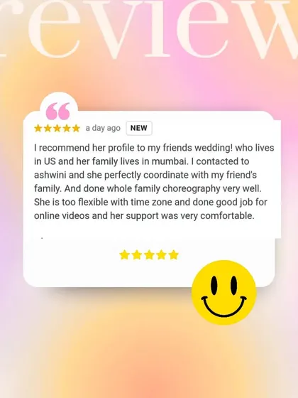 This review is special because it came from a friend of the bride who lives in the US. It shows how I can coordinate with families across different time zones to make online choreography work seamlessly.