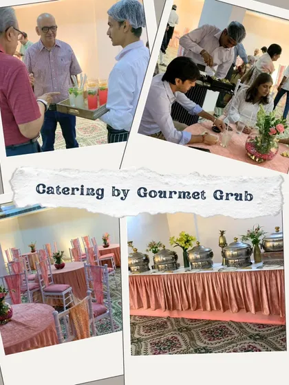 This collage captures the essence of a premium event experience. From the welcoming drinks served by my staff to the beautifully arranged seating and buffet line, every detail is meticulously planned.