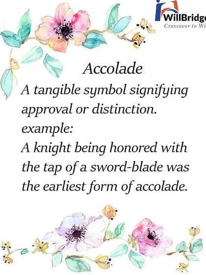 This is a clean, simple graphic for the word "accolade," making it easy to learn and remember a new vocabulary word.