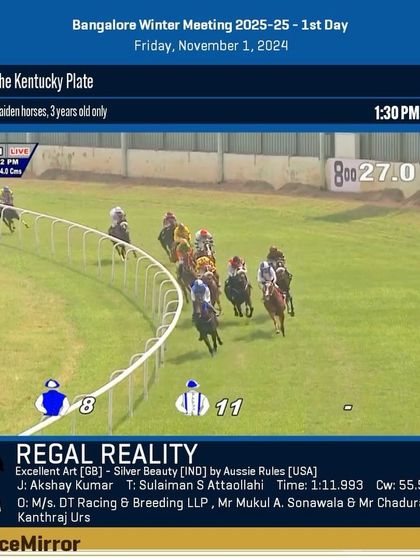 Race 1 results from November 1, 2024: Regal Reality wins The Kentucky Plate.