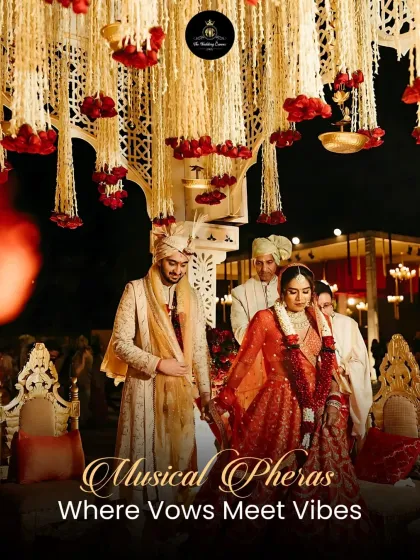 I believe in making traditions deeply personal. Musical Pheras, where vows meet vibes, are a beautiful way to do this. Here, a couple takes their sacred vows under a canopy of flowers, creating a serene and magical aura.
