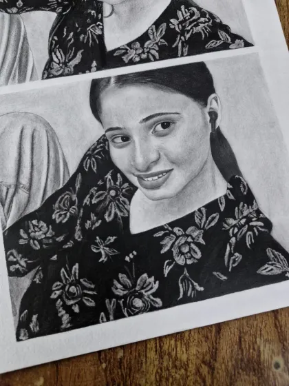 This is the second pose from the same artwork, showing a more direct and engaging gaze. This demonstrates how I can work with different expressions from your photos.