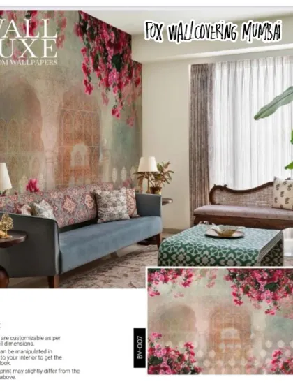 This 'Wall Luxe' design features vibrant bougainvillea flowers cascading down a textured wall, creating a rich and colorful feature.