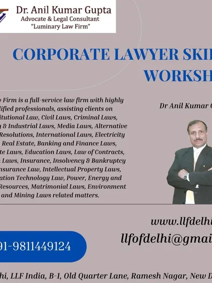 This graphic for our Corporate Lawyer Skills Workshop also lists the extensive range of legal fields our firm covers. We assist clients in everything from Constitutional Law and Corporate Law to emerging areas like Information Technology Law.
