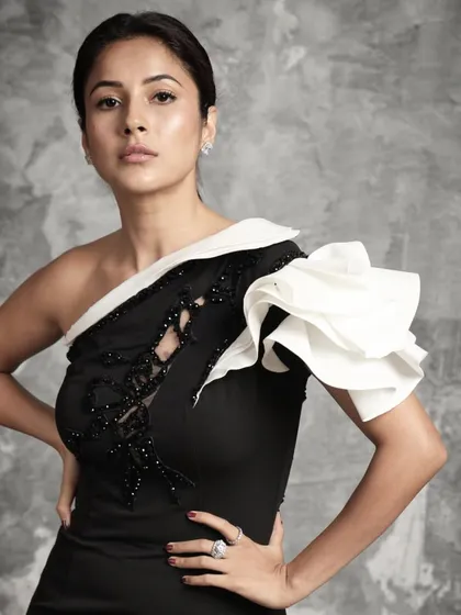 A powerful portrait of Shehnaaz Gill for the Lokmat Digital Creator Awards. We use custom backdrops and lighting to create a distinct mood for each personality we photograph.