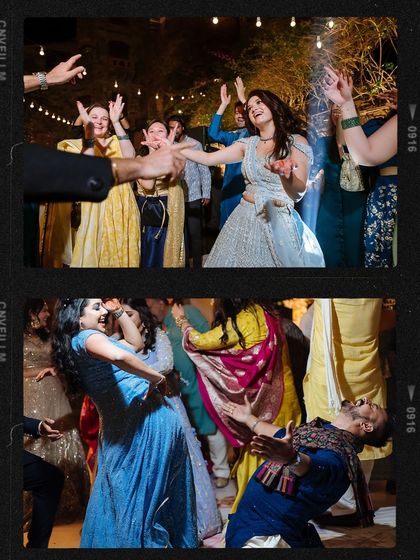 A film-strip style collage showing guests letting loose and having a great time on the dance floor.