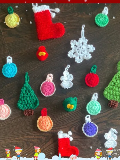 An assortment of my handmade tree ornaments, showing the variety of designs you can choose from.