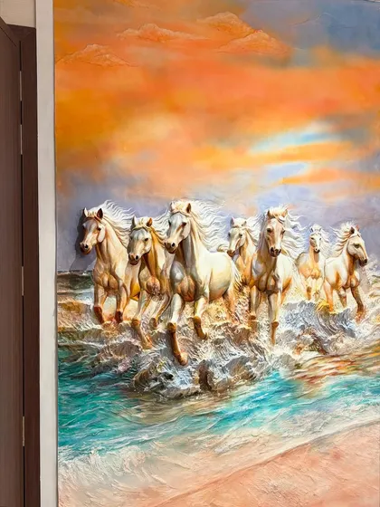 The details in the sunset sky and the turquoise water make this 7 Horses mural a personal favorite. It’s a perfect statement piece for a home entrance or living room.