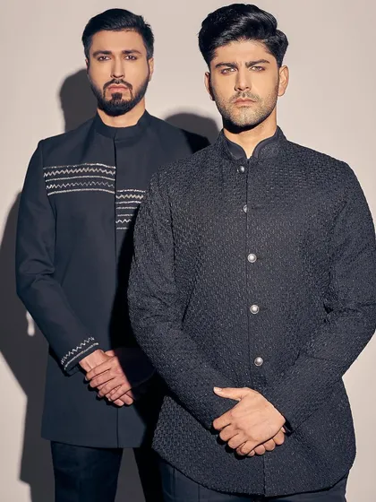 A closer look at the kohl-rimmed eye makeup for the male models. This demonstrates my ability to create bolder, editorial-style grooming looks when the concept requires it.