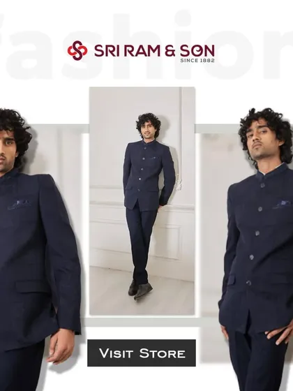 Capture hearts and exude sophistication with the impeccable allure of a Bandhgala. This navy blue textured suit is versatile and perfect for any occasion, blending tradition with modern flair.