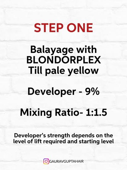 Step One for the Peanut Brown color: a balayage with Blondorplex to create the perfect pale yellow base for our toner.