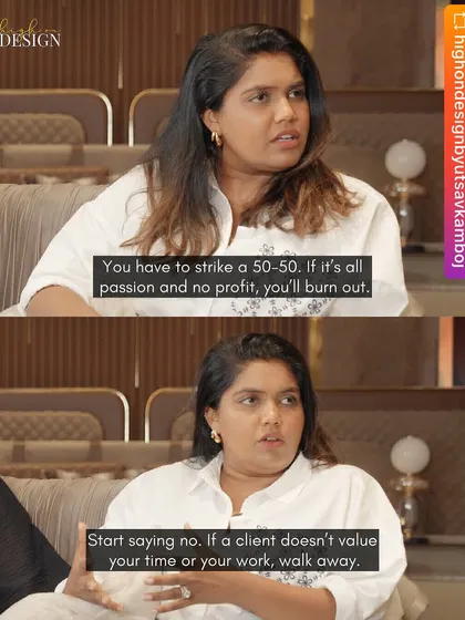 A key piece of advice for any creative entrepreneur: "If it's all passion and no profit, you'll burn out." Here, Shivani discusses the importance of valuing your time and work, and knowing when to walk away from a project that isn't the right fit.