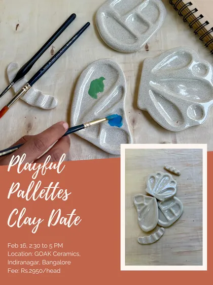 Perfect for artists, our 'Playful Palettes' clay date lets you design and create your own ceramic paint palette and brush rest. It's a great way to make your art supplies truly your own.