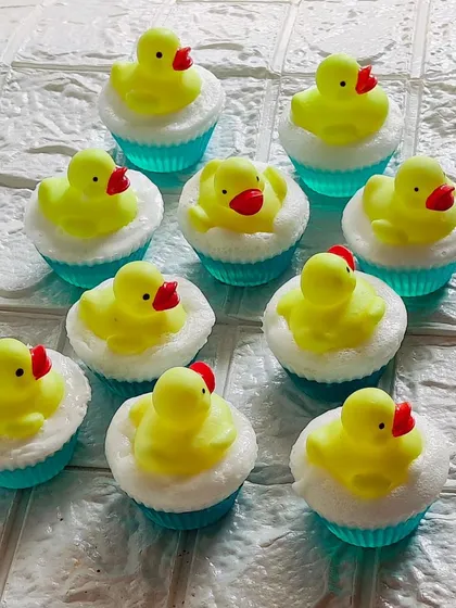 Adorable duck toy soaps that look like cupcakes. The duck is a real toy that can be kept after the soap is used.