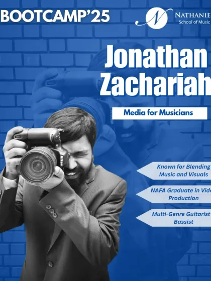 Jonathan Zachariah will teach the 'Media for Musicians' workshop. A graduate in video production and a multi-genre musician himself, he specializes in blending visuals and music to help artists build their brand.