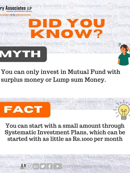 A common myth is that you need a large lump sum to invest in mutual funds. The fact is, you can start with a small amount, as little as ₹1000 per month, through a Systematic Investment Plan (SIP).